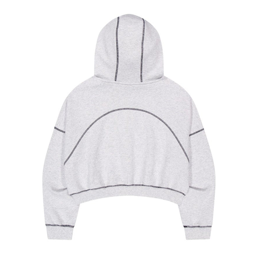 Contrast Stitch 短版休閒連帽外套 麻灰白