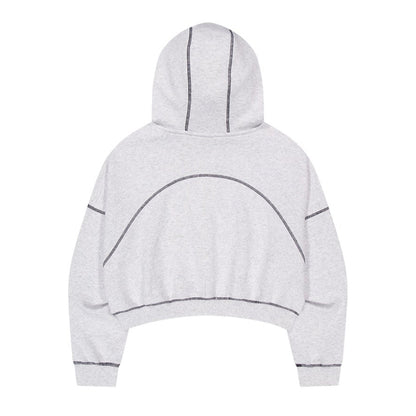 Contrast Stitch 短版休閒連帽外套 麻灰白