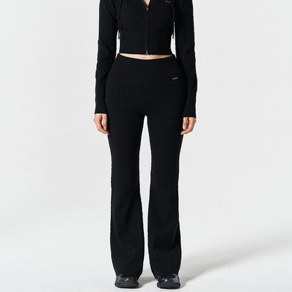 【早鳥優惠】Womens Cable 麻花針織修身喇叭褲 黑色