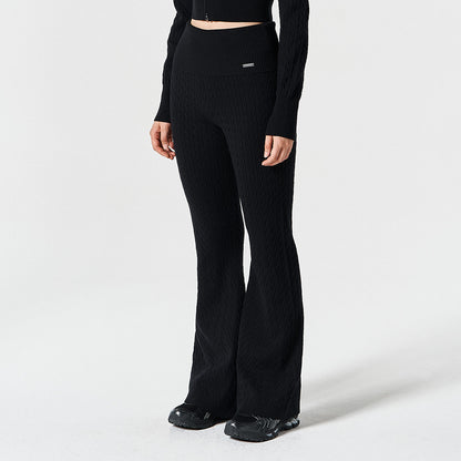 【早鳥優惠】Womens Cable 麻花針織修身喇叭褲 黑色