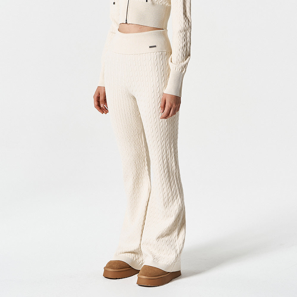 【早鳥優惠】Womens Cable 麻花針織修身喇叭褲 象牙白