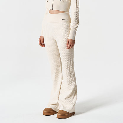 【早鳥優惠】Womens Cable 麻花針織修身喇叭褲 象牙白