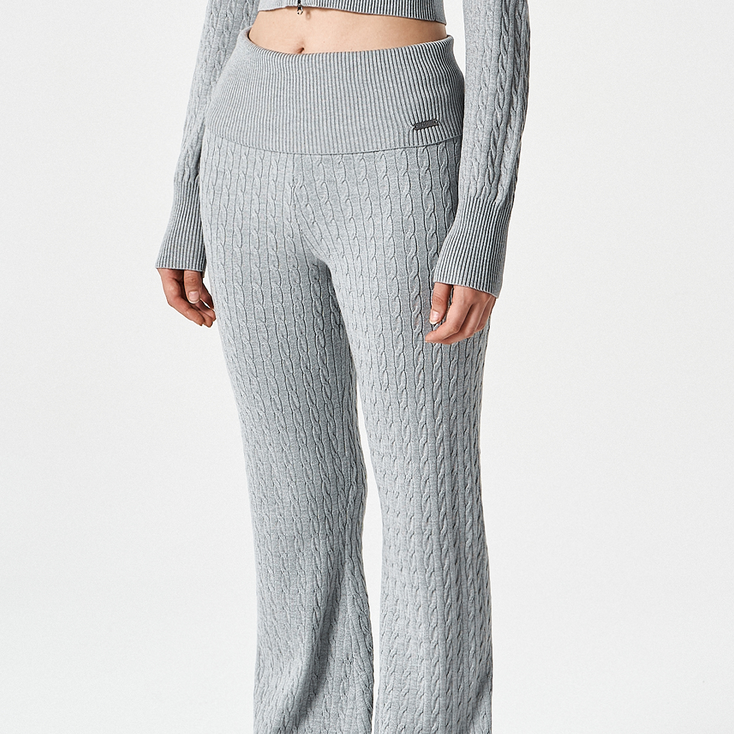 【早鳥優惠】Womens Cable 麻花針織修身喇叭褲 麻花灰