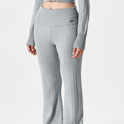 【早鳥優惠】Womens Cable 麻花針織修身喇叭褲 麻花灰