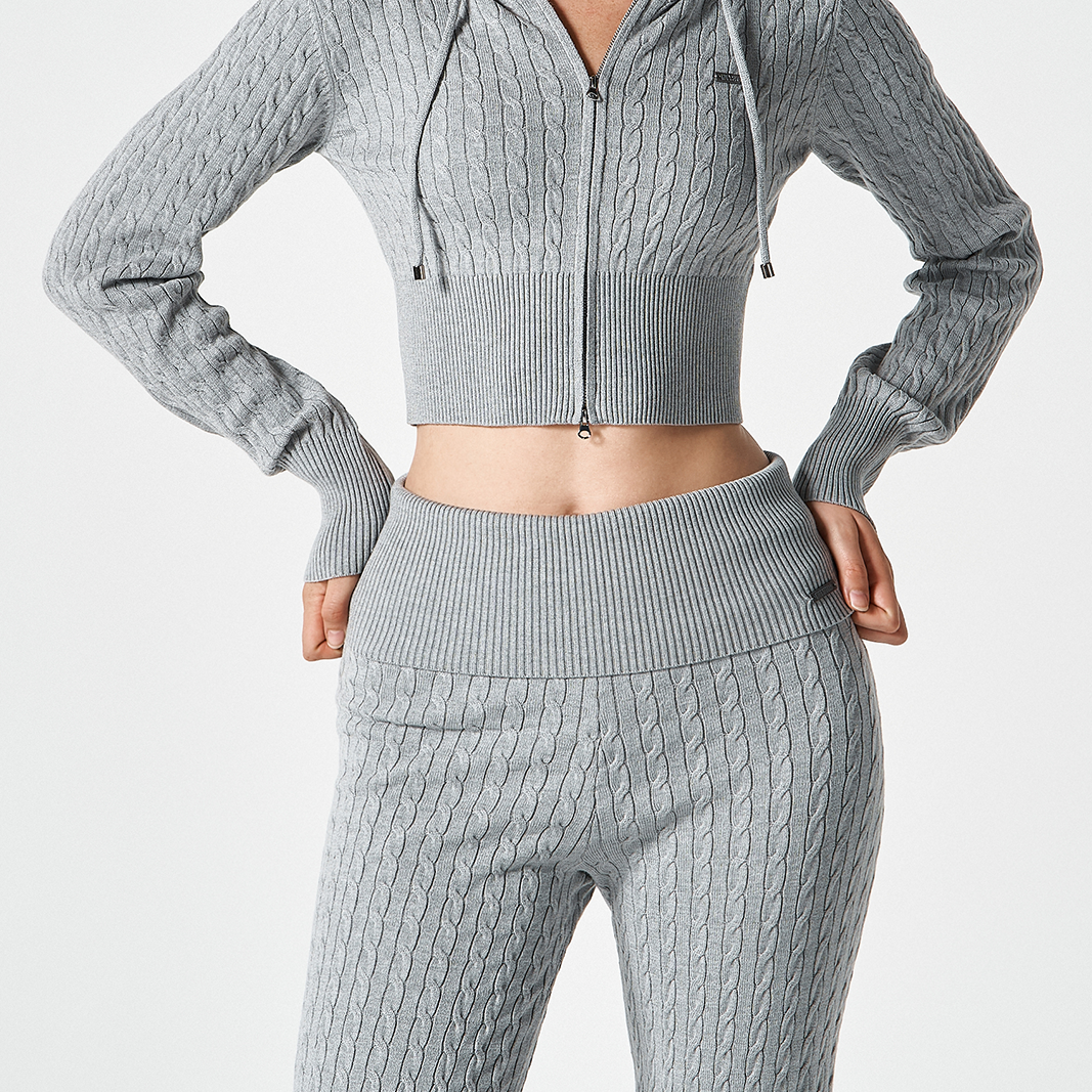 【早鳥優惠】Womens Cable 麻花針織修身喇叭褲 麻花灰