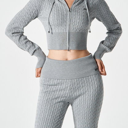 【早鳥優惠】Womens Cable 麻花針織修身喇叭褲 麻花灰