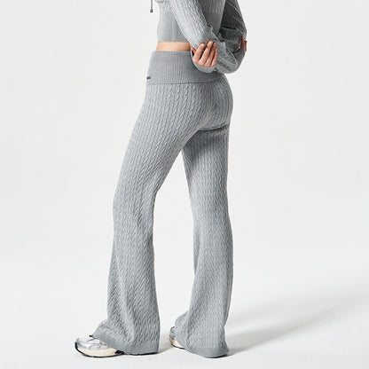 【早鳥優惠】Womens Cable 麻花針織修身喇叭褲 麻花灰