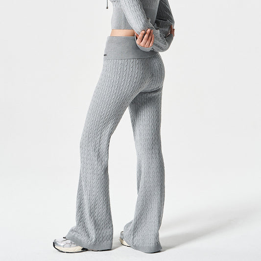 【早鳥優惠】Womens Cable 麻花針織修身喇叭褲 麻花灰