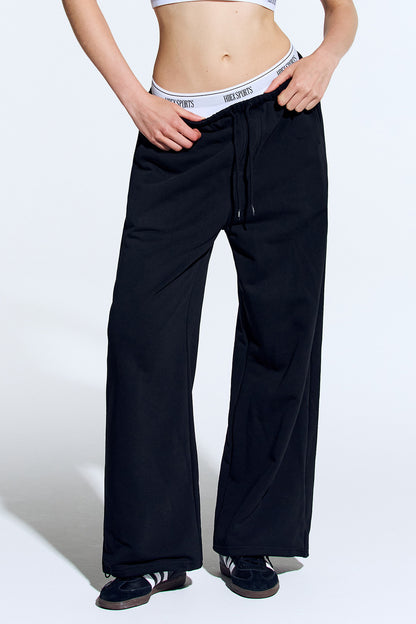 Banding Retreat 假兩件寬版休閒長褲 黑色