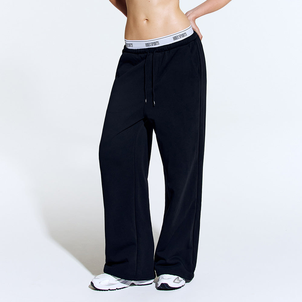 Banding Retreat 假兩件寬版休閒長褲 黑色