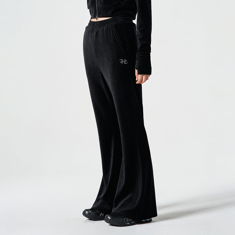 【早鳥優惠】Velour 美式街頭風貼鑽修身喇叭褲 黑色