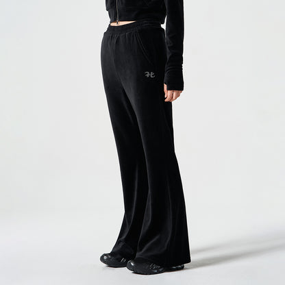 【早鳥優惠】Velour 美式街頭風貼鑽修身喇叭褲 黑色