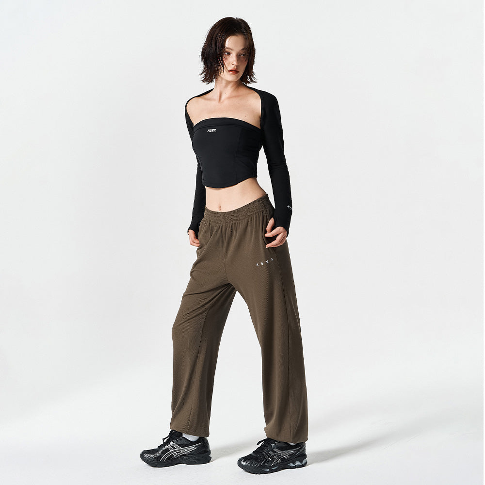 【新品預購】Ribbed Plain 羅紋束口運動長褲 卡其色
