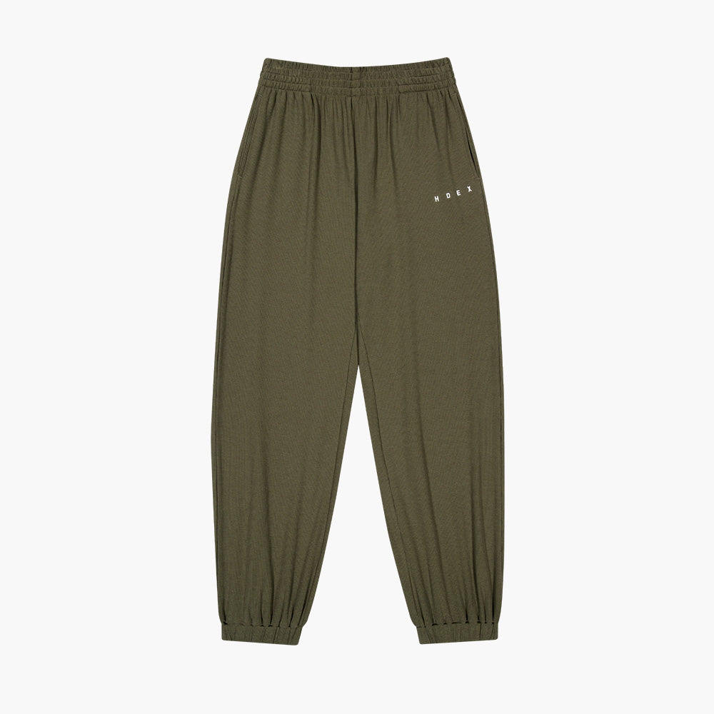 【新品預購】Ribbed Plain 羅紋束口運動長褲 卡其色