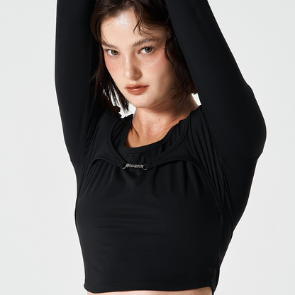 【早鳥優惠】Womens Supple 假兩件運動長袖上衣 黑色