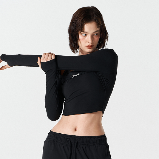 【早鳥優惠】Womens Supple 假兩件運動長袖上衣 黑色