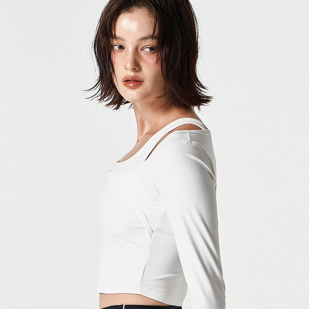 【早鳥優惠】Womens Supple 假兩件運動長袖上衣 白色