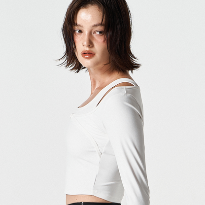 【早鳥優惠】Womens Supple 假兩件運動長袖上衣 白色