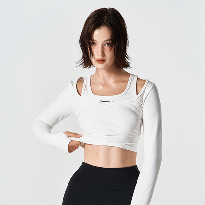 【早鳥優惠】Womens Supple 假兩件運動長袖上衣 白色