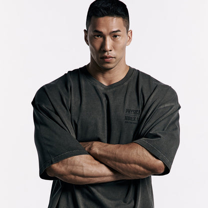 《體能之巔：亞洲大挑戰》水洗復古純棉短袖上衣 炭灰色