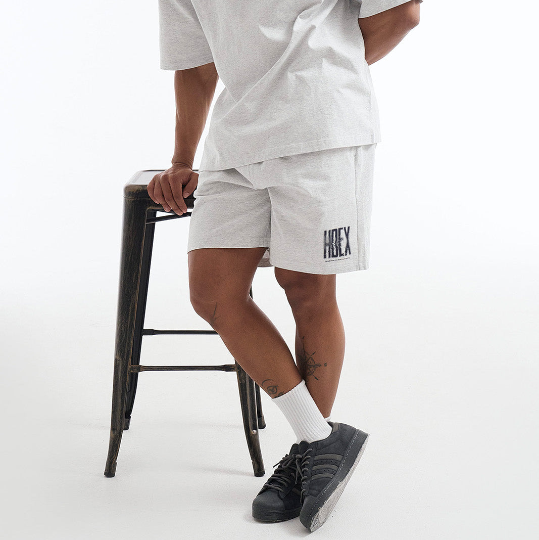 【新品早鳥優惠】Crack Printed 休閒棉質短褲 麻灰白