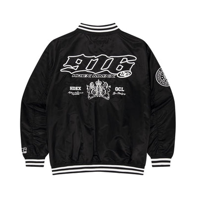 【新品早鳥優惠】916 撞色滾邊刺繡棒球外套 黑色