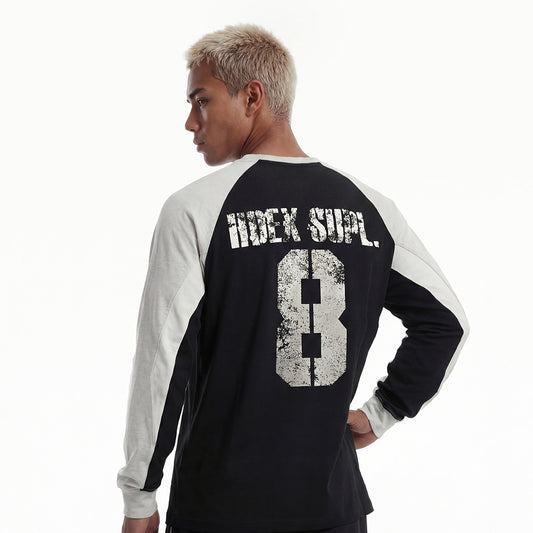 【新品早鳥優惠】Number 8 Raglan 滾邊撞色休閒純棉長袖上衣 黑色(男女同款)