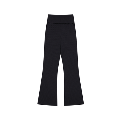 【早鳥優惠】Womens Cable 麻花針織修身喇叭褲 黑色