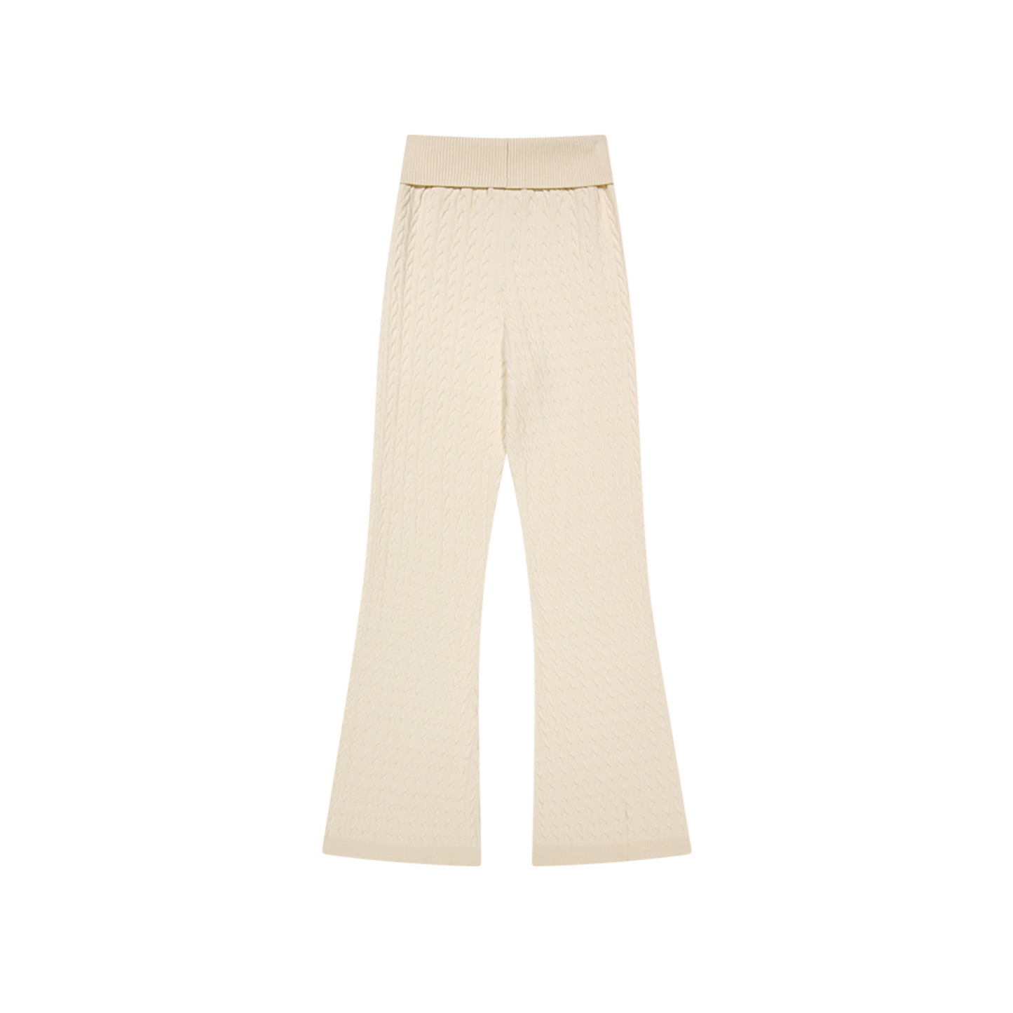 【早鳥優惠】Womens Cable 麻花針織修身喇叭褲 象牙白