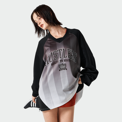 Stripe Jesrsey 漸層條紋運動長袖上衣 黑色(男女同款)