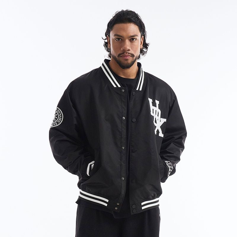 【新品早鳥優惠】916 撞色滾邊刺繡棒球外套 黑色