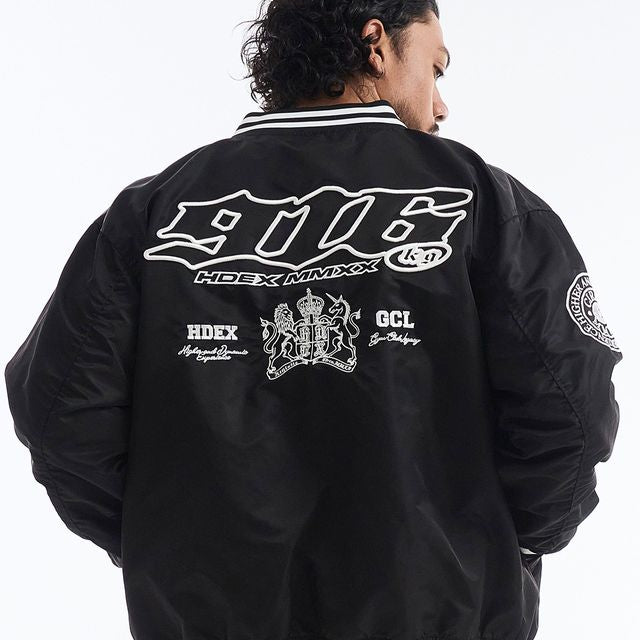 【新品早鳥優惠】916 撞色滾邊刺繡棒球外套 黑色