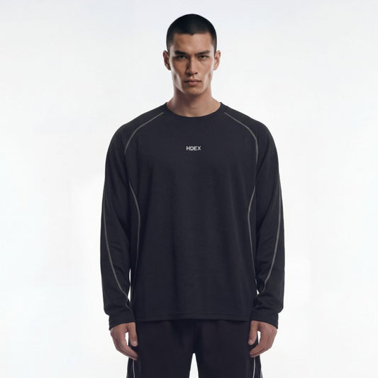 Active Mesh Stitch 滾邊透氣運動長袖上衣 黑色