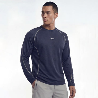 Active Mesh Stitch 滾邊透氣運動長袖上衣 海軍藍