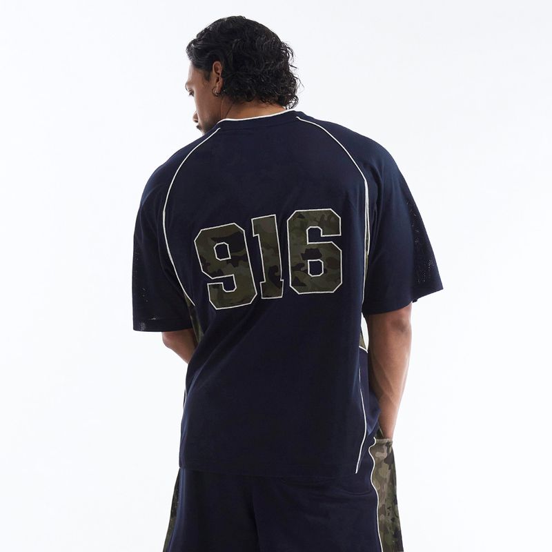 【新品早鳥優惠】Camo 916 迷彩拼接網眼短袖上衣 海軍藍