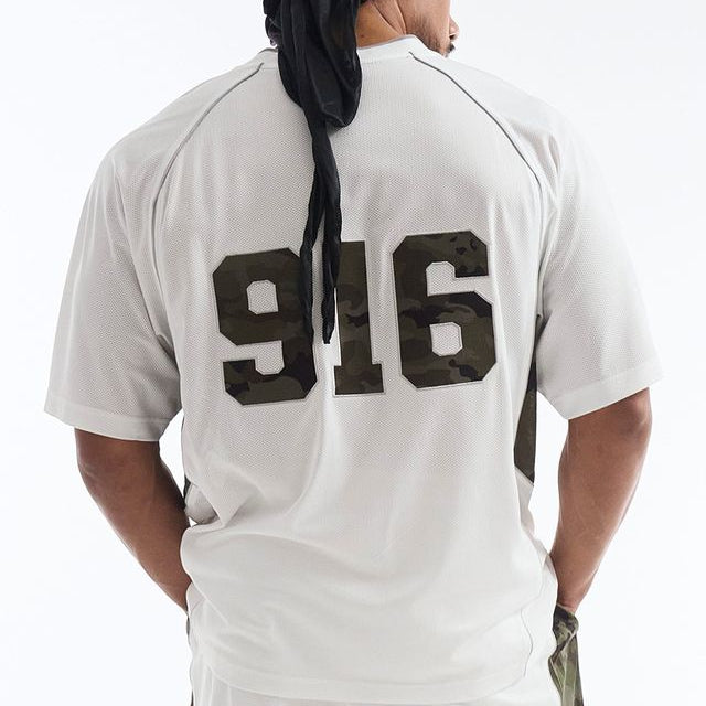 【新品早鳥優惠】Camo 916 迷彩拼接網眼短袖上衣 白色