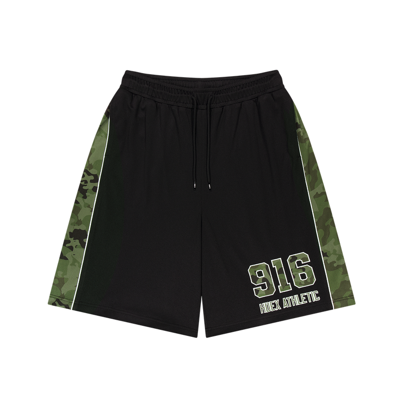 CAMO 迷彩滾邊透氣網眼百慕達短褲 黑色