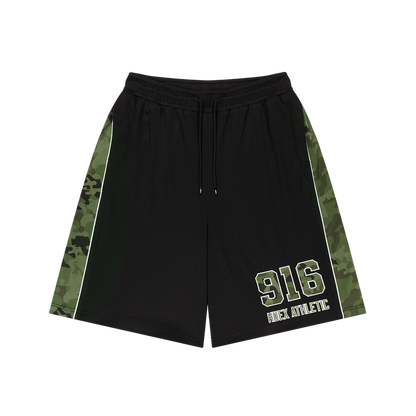 CAMO 迷彩滾邊透氣網眼百慕達短褲 黑色