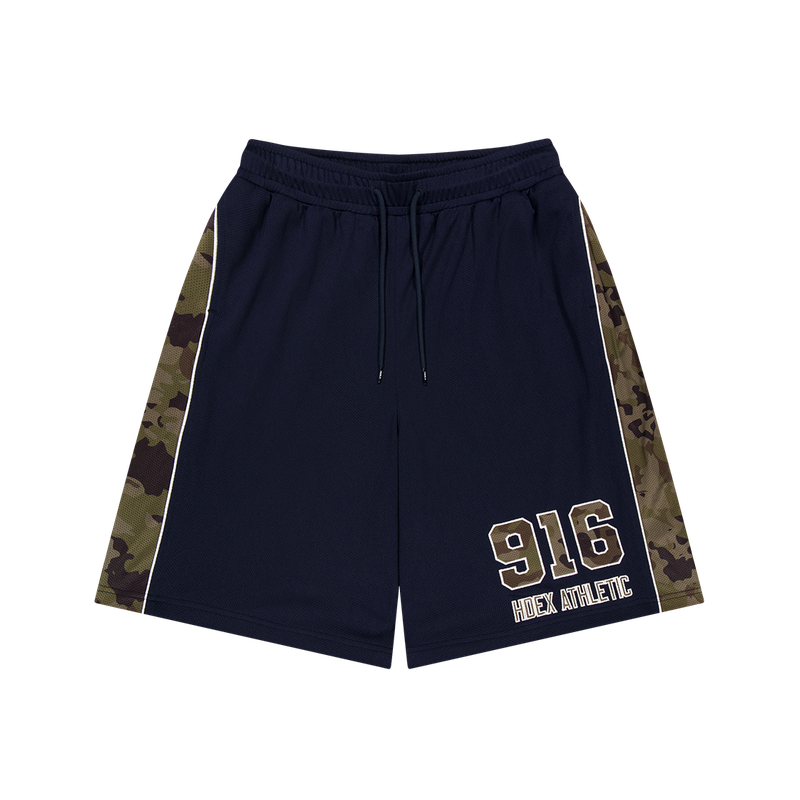 CAMO 迷彩滾邊透氣網眼百慕達短褲 海軍藍