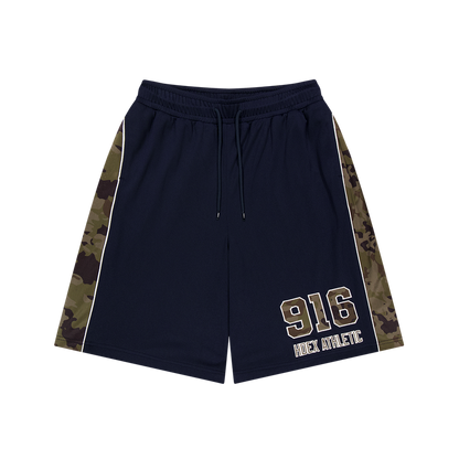 CAMO 迷彩滾邊透氣網眼百慕達短褲 海軍藍