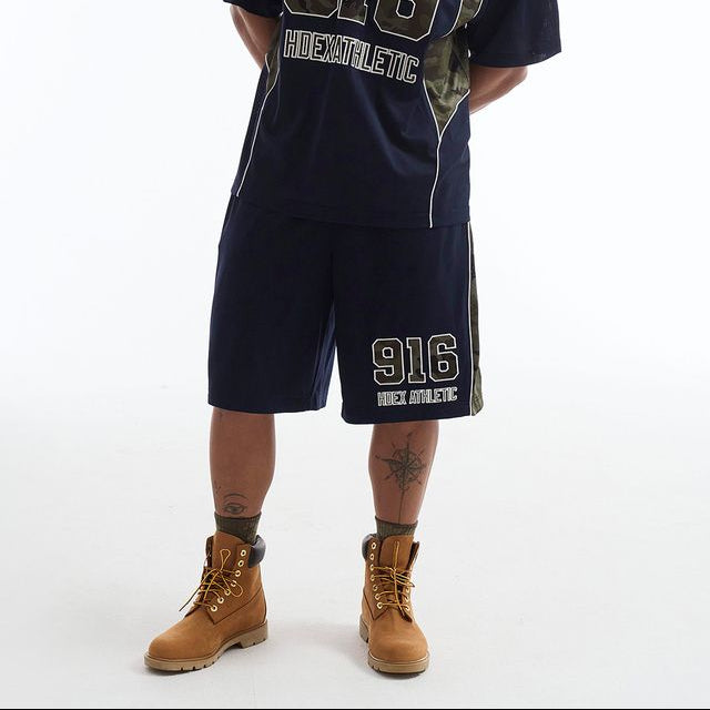 CAMO 迷彩滾邊透氣網眼百慕達短褲 海軍藍