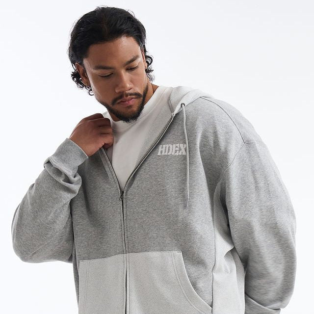 【新品早鳥優惠】Core Reverse Giant Fit撞色連帽拉鍊外套 麻花灰