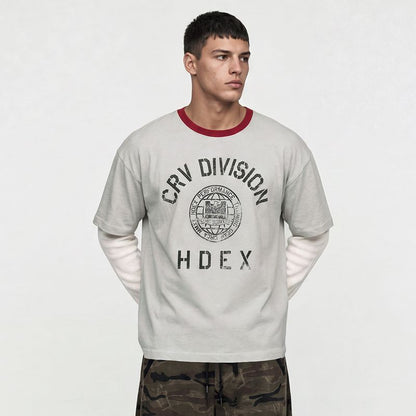 Division 復古水洗短袖上衣 灰米色