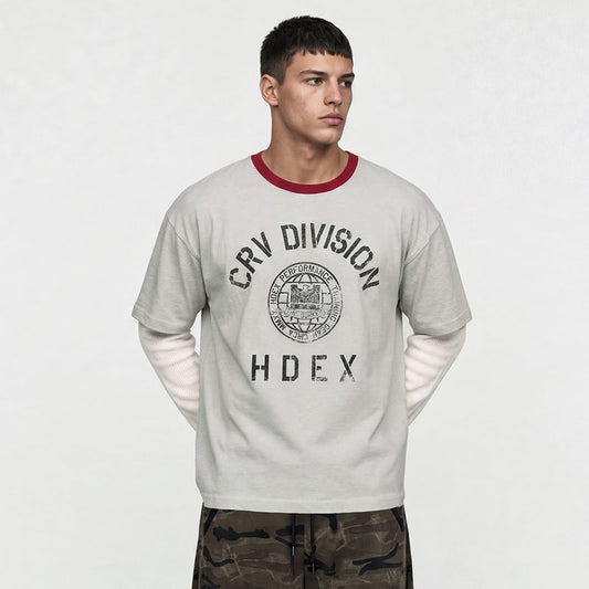 Division 復古水洗短袖上衣 灰米色