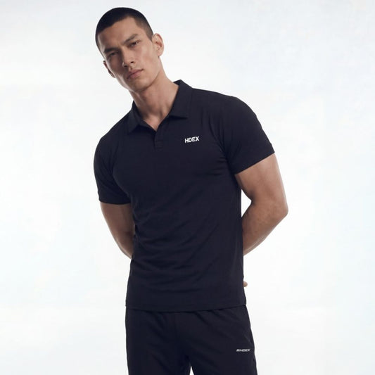 EZ Muscle Fit 莫代爾棉立領Polo衫 黑色