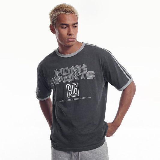 【新品早鳥優惠】Free Ringer Over Fit 滾邊撞色短袖上衣 鐵灰色(男女同款)