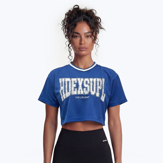 【新品早鳥優惠】Mega Wide 透氣網眼短版運動上衣 藍色