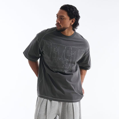 Mega Wide 車線純棉短袖上衣 鐵灰色