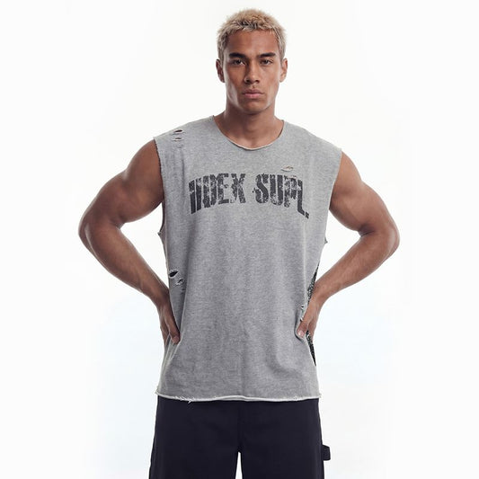 【新品早鳥優惠】Number 8 Cut-off 美式復古休閒背心 麻花灰