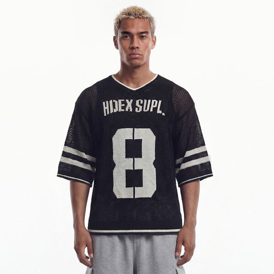 【新品早鳥優惠】Number 8 透肌洞洞針織短袖上衣 黑色(男女同款)